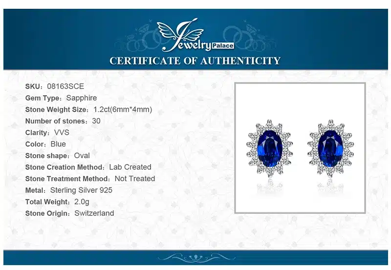 JewelryPalace 1.5ct Oval Blue Sapphire Earrings Stud 925 Sterling Silver Fashion Princess Diana Engagement Wedding Accessories 29