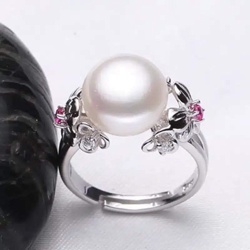 FENASY 10-11mm Pearl Jewelry,natural Pearl rings for love,Freshwater Pearl 925 Silver ring,ruby silver rings for women gift box 15