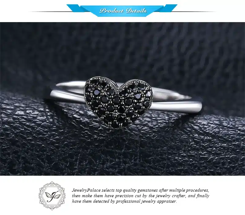 JewelryPalace Fashion 0.14ct Natural Black Spinel Love Heart Rings For Women 100% 925 Sterling Silver Wedding Gifts Fine Jewelry 23
