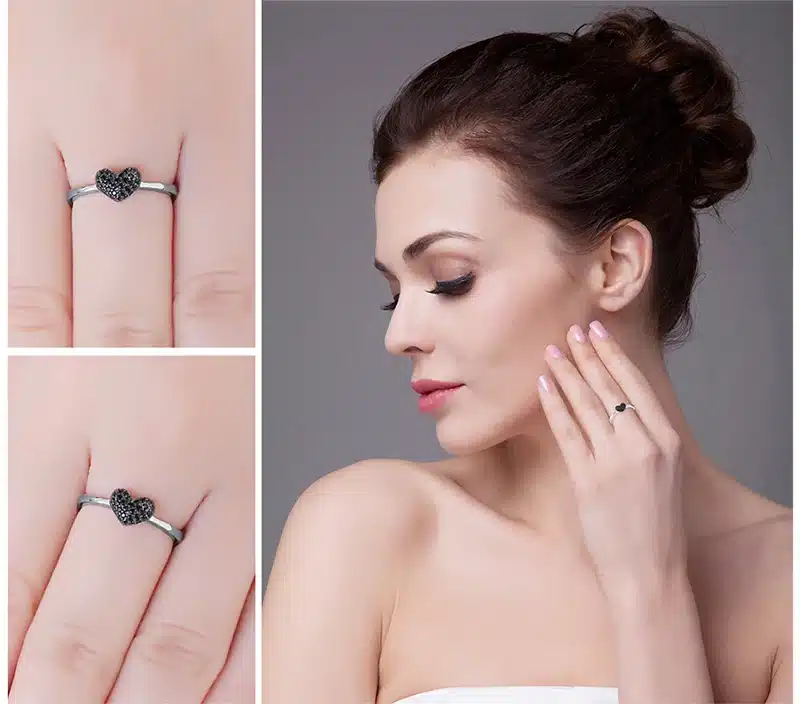 JewelryPalace Fashion 0.14ct Natural Black Spinel Love Heart Rings For Women 100% 925 Sterling Silver Wedding Gifts Fine Jewelry 27