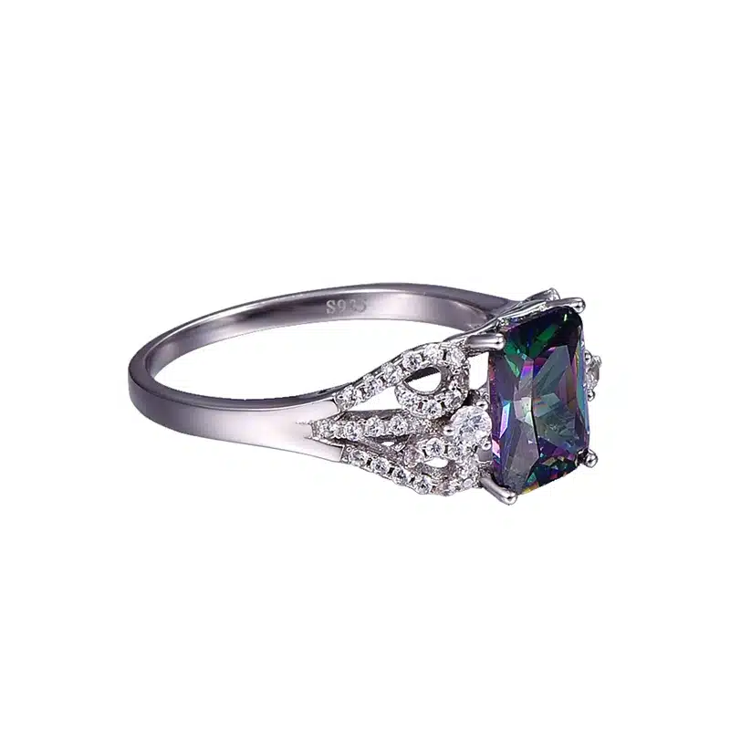 Hot Emerald Cut 3ct Natural Mystic Fire Rainbow Topaz Engagement Wedding Ring Genuine 925 Sterling Silver Rings for Women 17