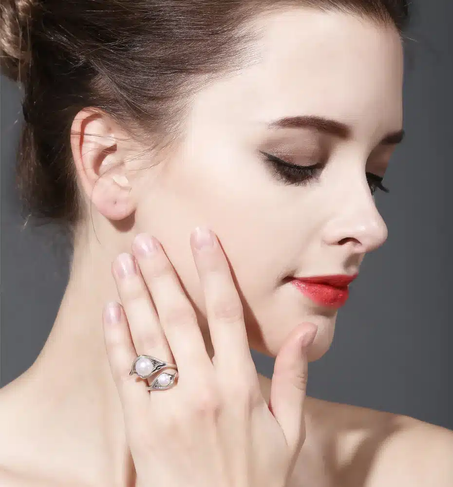 FENASY bohemia 2016 New Double Pearl Ring trendy freshwater Pearl Adjustable charms Rings for women pearl Jewelry 24