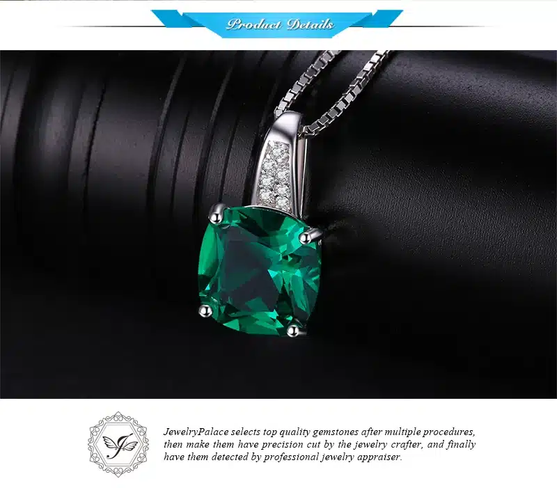JewelryPalace Cushion 3.4ct Created Emerald Necklaces & Pendants Silver 925 Jewelry For Women Accessories Not Include A Chain 18