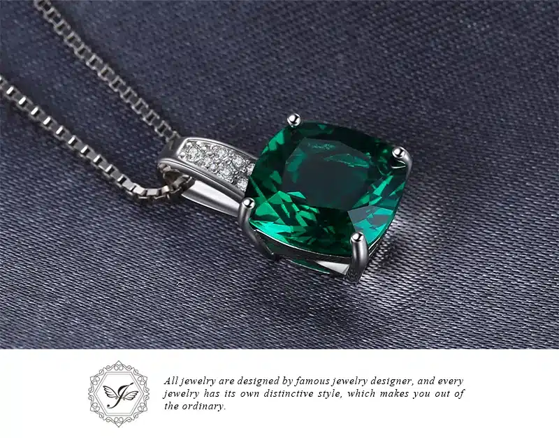 JewelryPalace Cushion 3.4ct Created Emerald Necklaces & Pendants Silver 925 Jewelry For Women Accessories Not Include A Chain 20