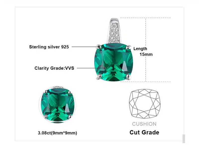 JewelryPalace Cushion 3.4ct Created Emerald Necklaces & Pendants Silver 925 Jewelry For Women Accessories Not Include A Chain 21