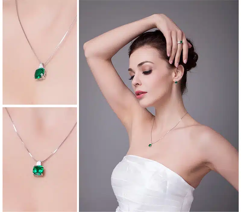 JewelryPalace Cushion 3.4ct Created Emerald Necklaces & Pendants Silver 925 Jewelry For Women Accessories Not Include A Chain 22