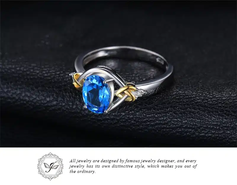 JewelryPalace Love Heart Knot 1.5ct Natural Blue Topaz Real Diamond Accented 925 Sterling Silver 18K Yellow Gold Ring For Women 24