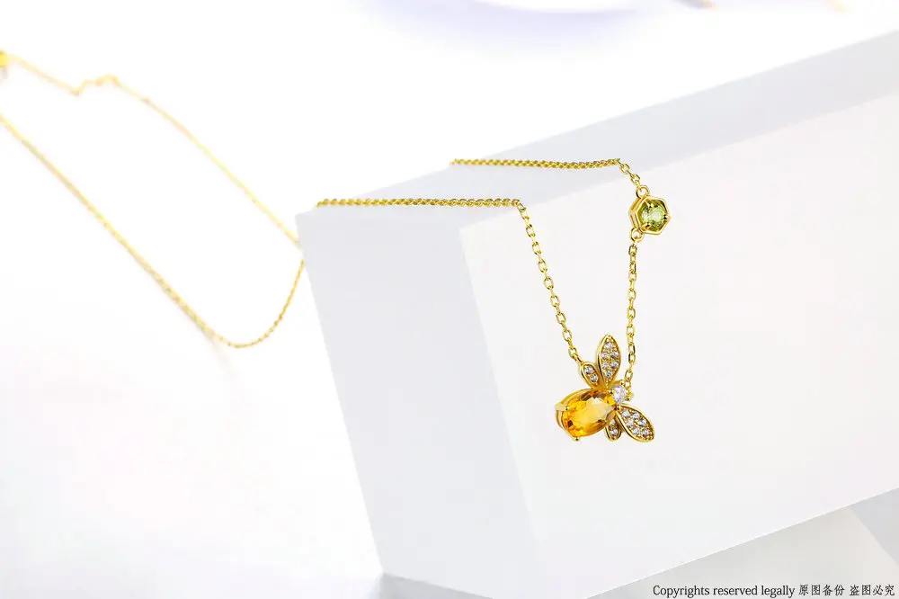MoBuy MBNI015 Sweet Bee Natural Gemstone Citrine Necklace & Pendant 925 Sterling Silver 14K Yellow Gold Plated Fine Jewelry Gift 9