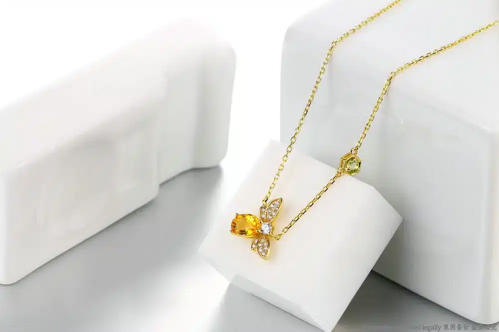 MoBuy MBNI015 Sweet Bee Natural Gemstone Citrine Necklace & Pendant 925 Sterling Silver 14K Yellow Gold Plated Fine Jewelry Gift 11