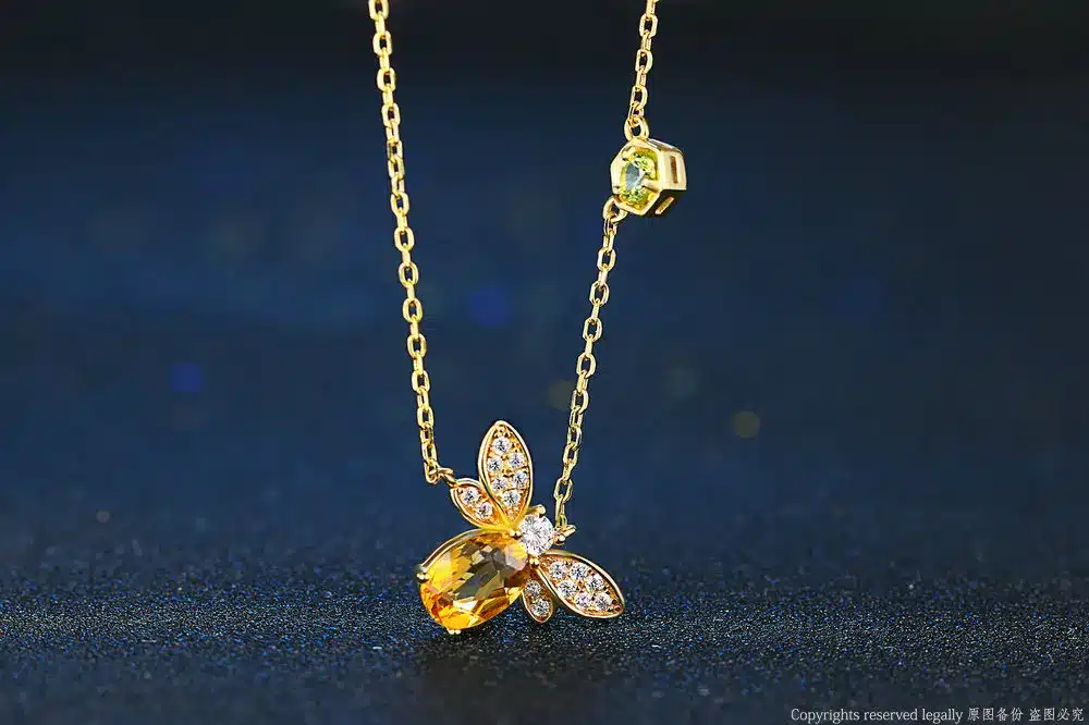 MoBuy MBNI015 Sweet Bee Natural Gemstone Citrine Necklace & Pendant 925 Sterling Silver 14K Yellow Gold Plated Fine Jewelry Gift 13