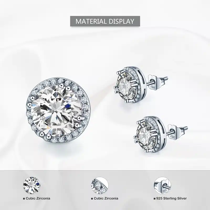 JQUEEN 8*8mm 925 sterling silver earrings brincos Round Cut AAA Cubic Zirconia stud orecchini oorbellen silver 925 jewelry 10