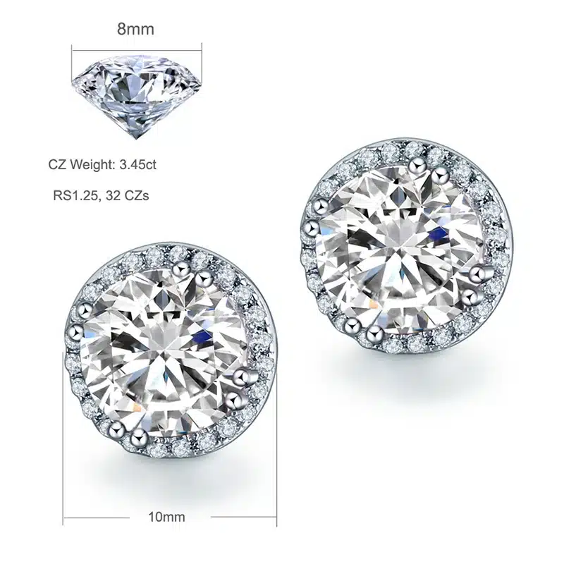 JQUEEN 8*8mm 925 sterling silver earrings brincos Round Cut AAA Cubic Zirconia stud orecchini oorbellen silver 925 jewelry 12