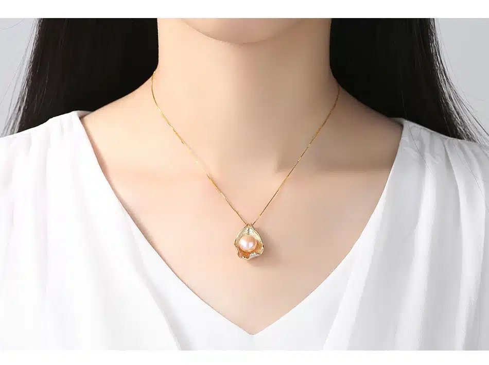 PAG&MAG Charm Shell Design Pearl Jewelry 925 Sterling Silver Jewelry Fashion Pearl Pendant Necklaces for Women 18k Gold Color 12