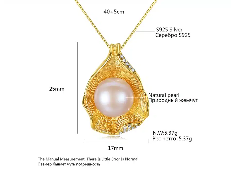PAG&MAG Charm Shell Design Pearl Jewelry 925 Sterling Silver Jewelry Fashion Pearl Pendant Necklaces for Women 18k Gold Color 15