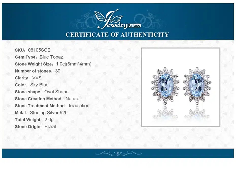 JewelryPalace Natural Topza Gemstone Earrings Stud Genuine 925 Sterling Silver Jewelry Charm Gift For Girls Brand New Jewelry 7