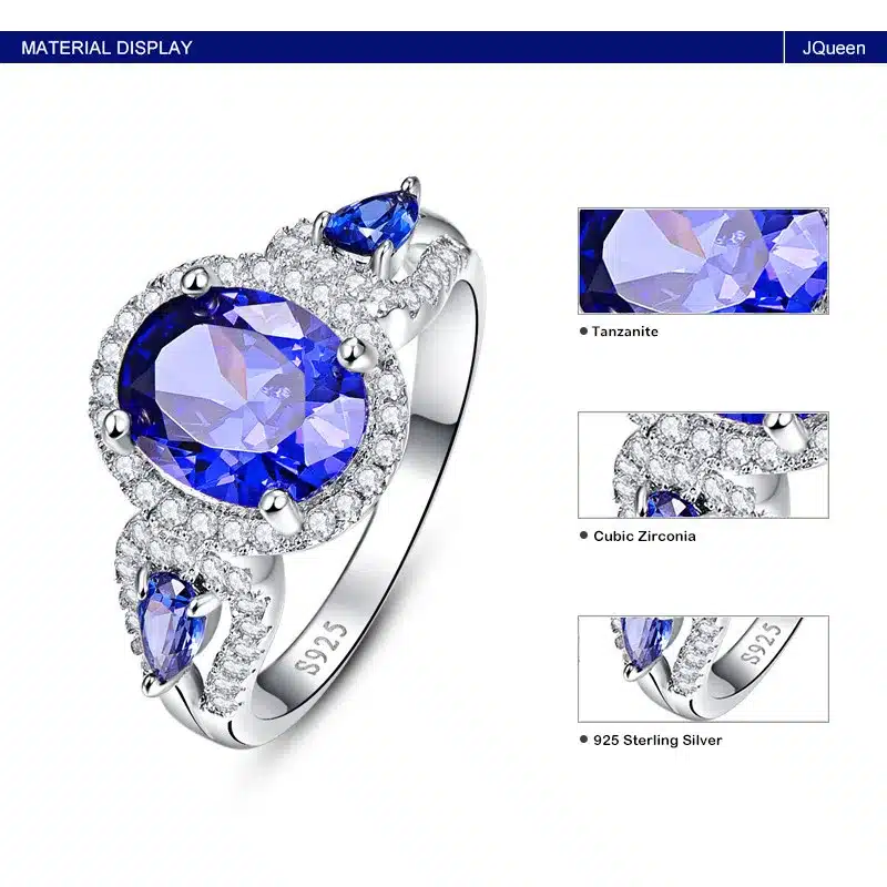 Wedding Brand Tanzanite Ring 925 Solid Sterling Silver Fashion Jewelry new 2016 Unique Design For Women luxury brand With Box 14