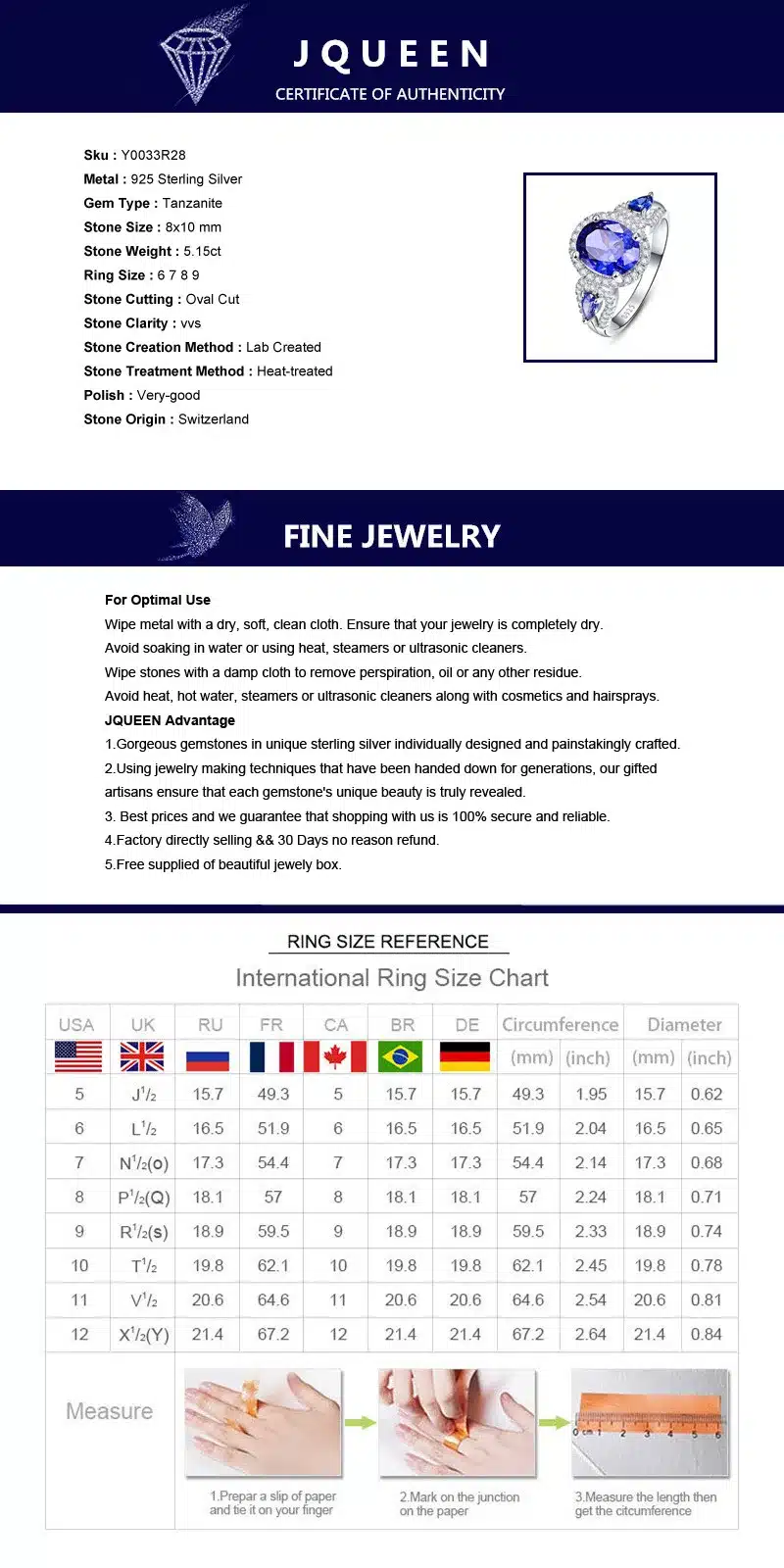 Wedding Brand Tanzanite Ring 925 Solid Sterling Silver Fashion Jewelry new 2016 Unique Design For Women luxury brand With Box 23
