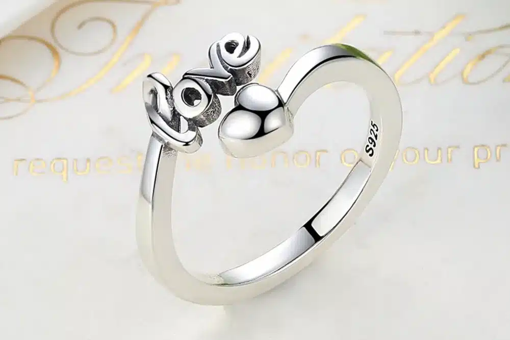 VOROCO Real 100% 925 Sterling Silver Love and Heart Minimalist Simple Open Adjustable Ring Women & Lady Fine Jewelry SCR024 17