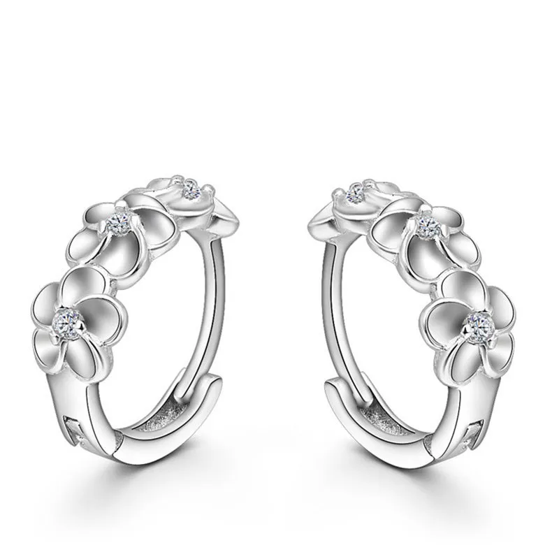 Top Sale 925 Sterling Silver Earring Woven Flowers Shape Hoop Earrings Embed CZ Crystal Pretty Earring For Wedding Accessories 2