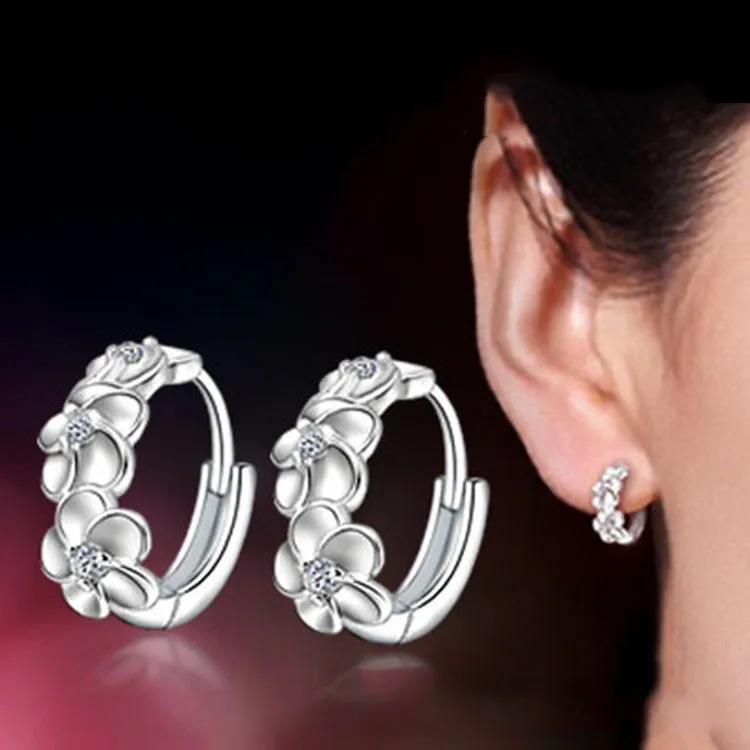 Top Sale 925 Sterling Silver Earring Woven Flowers Shape Hoop Earrings Embed CZ Crystal Pretty Earring For Wedding Accessories 5
