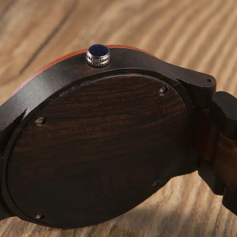 BOBO BIRD WO01O02 Wood Watch Ebony RedWood Pine Wooden Watches for Men Two-tone Wood Quartz Watch with Tool for Adjusting Size 17