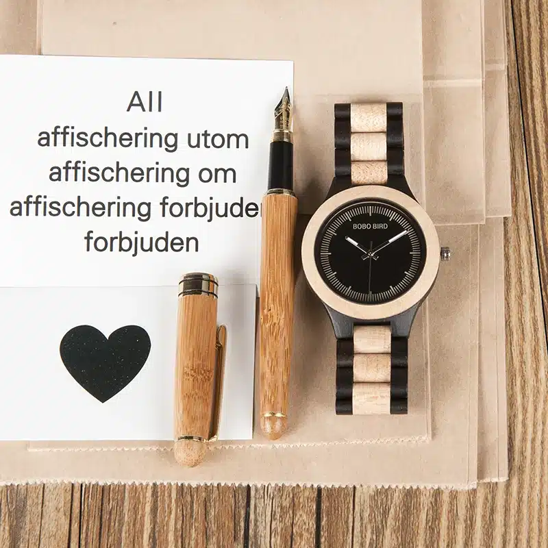 BOBO BIRD WO01O02 Wood Watch Ebony RedWood Pine Wooden Watches for Men Two-tone Wood Quartz Watch with Tool for Adjusting Size 21