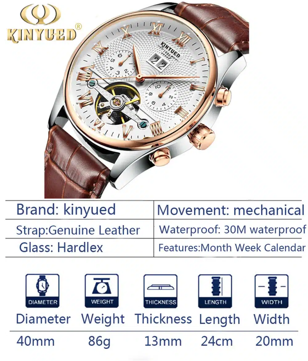 KINYUED 2017 Skeleton Tourbillon Mechanical Watch Automatic Men Classic Rose Gold Leather Mechanical Wrist Watches Reloj Hombre 4