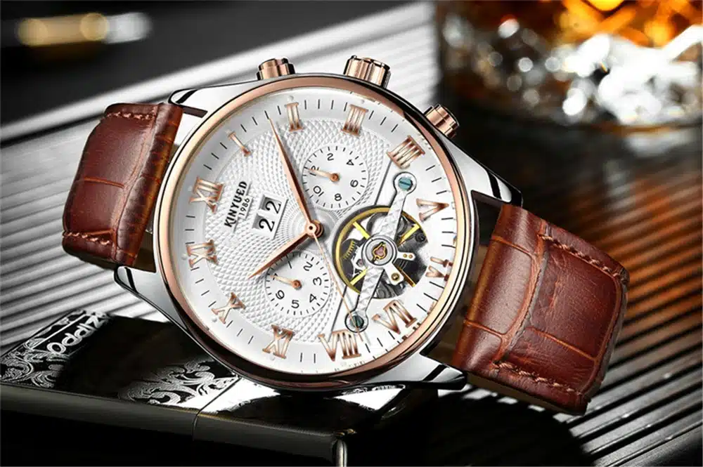 KINYUED 2017 Skeleton Tourbillon Mechanical Watch Automatic Men Classic Rose Gold Leather Mechanical Wrist Watches Reloj Hombre 8