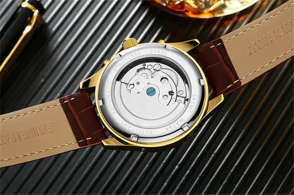 KINYUED 2017 Skeleton Tourbillon Mechanical Watch Automatic Men Classic Rose Gold Leather Mechanical Wrist Watches Reloj Hombre 10