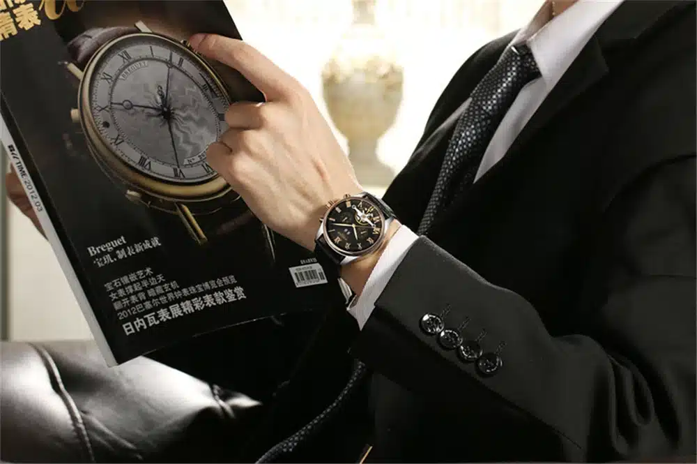 KINYUED 2017 Skeleton Tourbillon Mechanical Watch Automatic Men Classic Rose Gold Leather Mechanical Wrist Watches Reloj Hombre 12