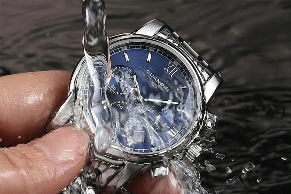 Fashion Watch men Luxury top brand GUANQIN steel men watch luminous waterproof Wristwatch multifunction Men Clock quartz watch 15
