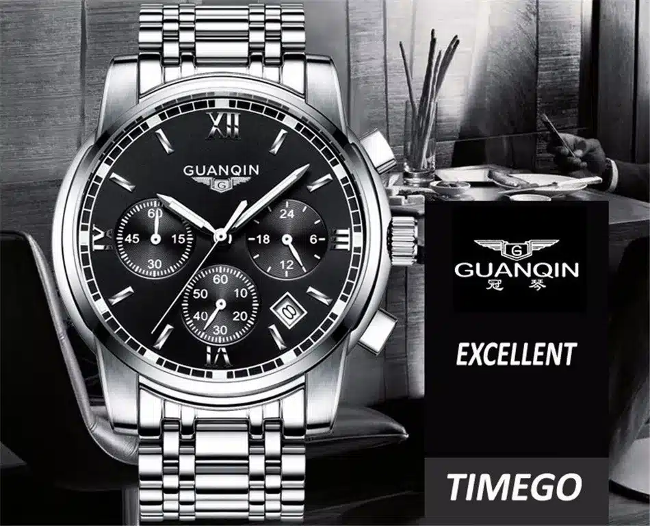 Fashion Watch men Luxury top brand GUANQIN steel men watch luminous waterproof Wristwatch multifunction Men Clock quartz watch 19