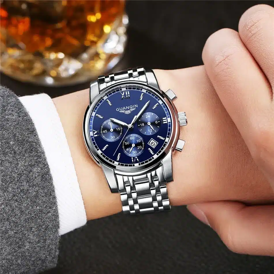Fashion Watch men Luxury top brand GUANQIN steel men watch luminous waterproof Wristwatch multifunction Men Clock quartz watch 28