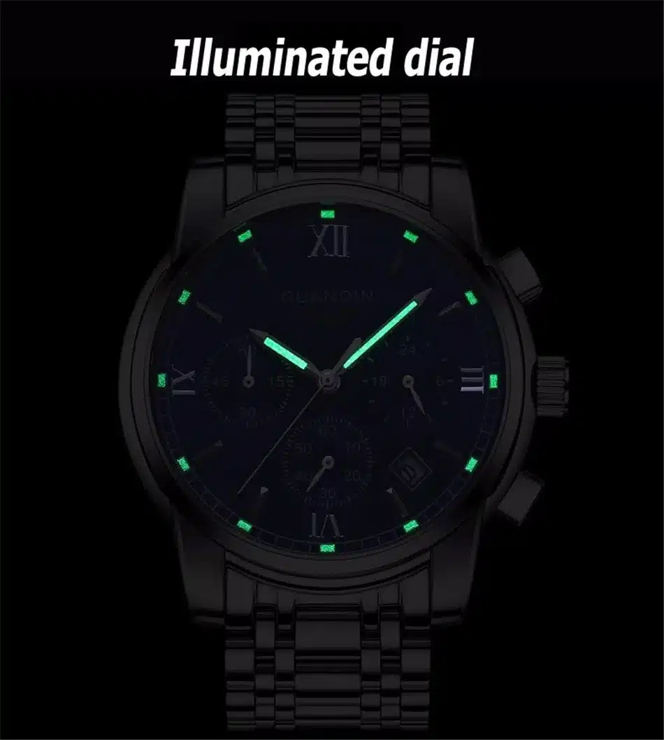 Fashion Watch men Luxury top brand GUANQIN steel men watch luminous waterproof Wristwatch multifunction Men Clock quartz watch 29