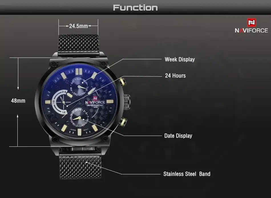 NAVIFORCE Luxury Brand Full Steel Men Watches Men's Quartz 24 Hour Date Clock Male Sport Military WristWatches Relogio Masculino 10