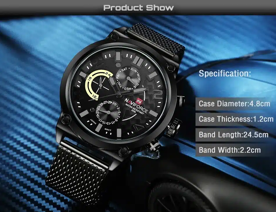 NAVIFORCE Luxury Brand Full Steel Men Watches Men's Quartz 24 Hour Date Clock Male Sport Military WristWatches Relogio Masculino 11