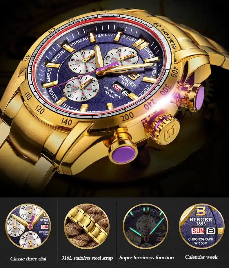 Hot Brand Watch 2017 New Waterproof Sports Military Watches Quartz Chronograph Wristwatch BINGER Men Watches relogio masculino 8