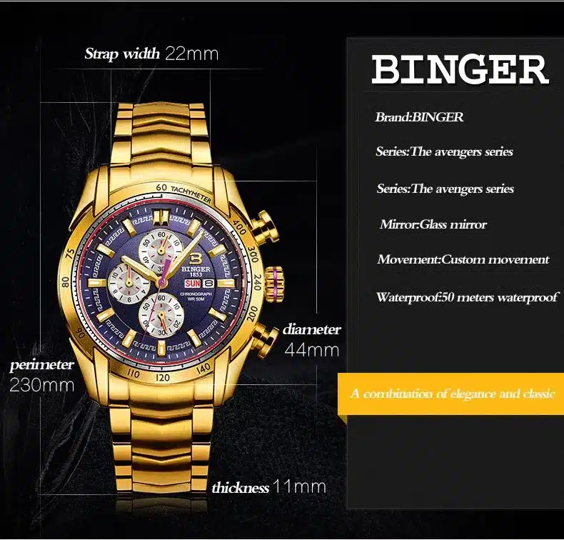Hot Brand Watch 2017 New Waterproof Sports Military Watches Quartz Chronograph Wristwatch BINGER Men Watches relogio masculino 9
