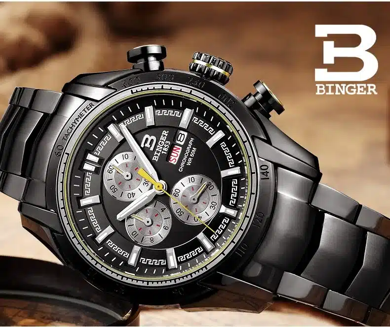 Hot Brand Watch 2017 New Waterproof Sports Military Watches Quartz Chronograph Wristwatch BINGER Men Watches relogio masculino 18
