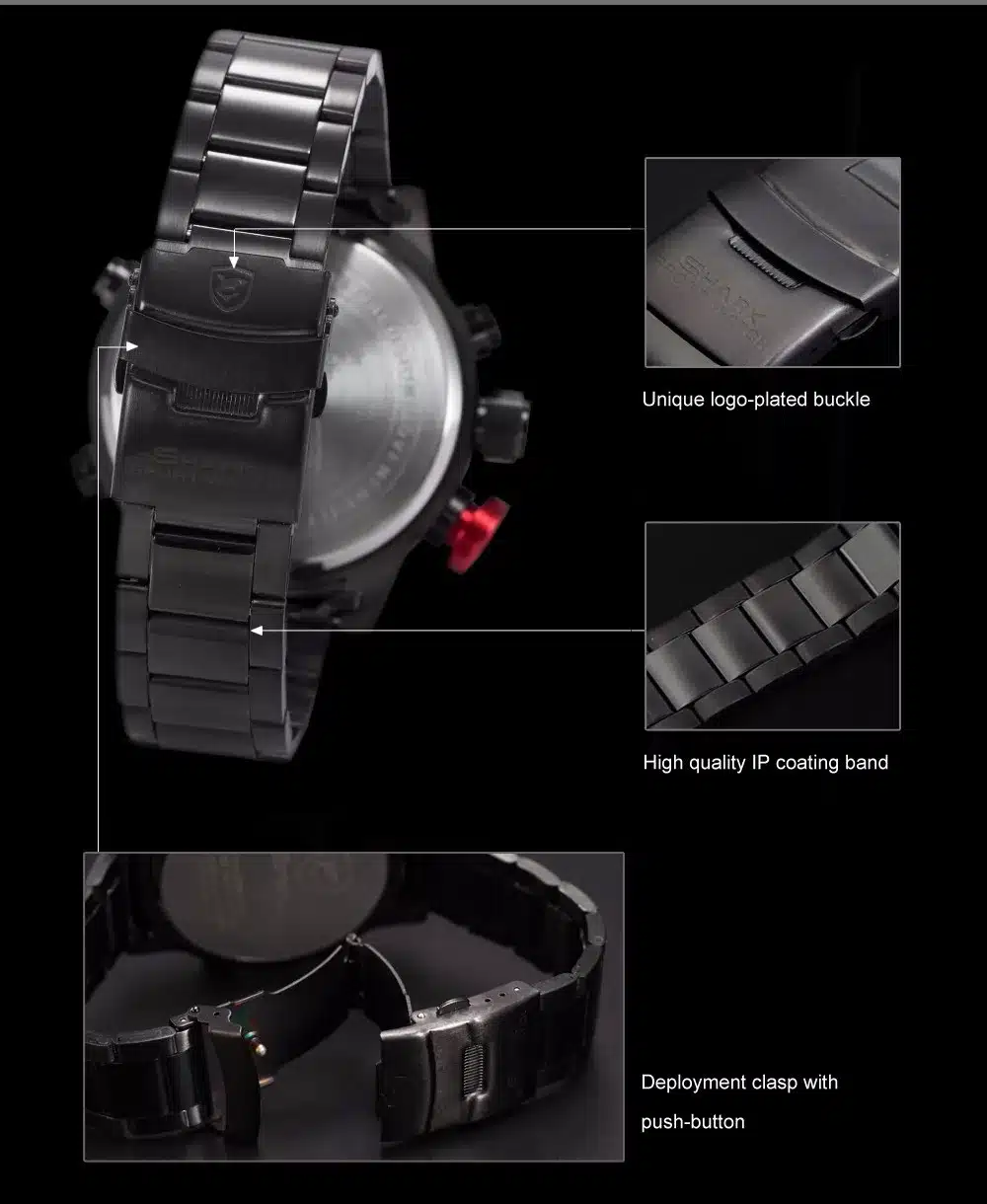 Gulper SHARK Sport Watch Digital LED Men's Top Brand Luxury Black Red Calendar Steel Band Wrist Quartz-Watch Reloj Hombre /SH105 9