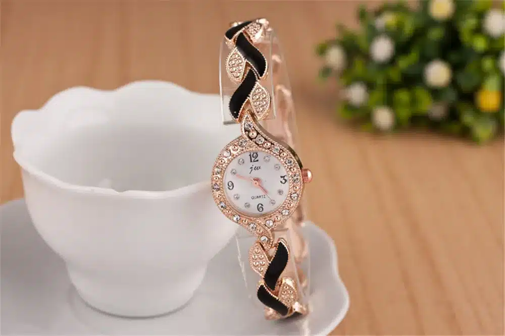 Fashion Ladies Quartz Bracelet Watch Rose Gold Female Wristwatch Luxury Montre Femme Metal Band Women Diamond Watches Brand JW 12