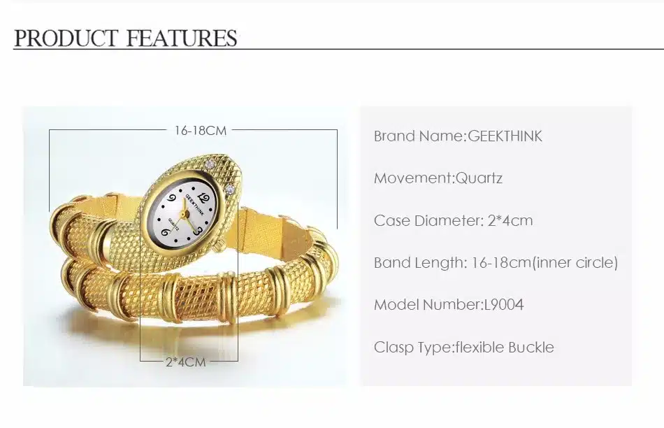 GEEKTHINK Unique Fashion Quartz Watch women Ladies Snake Shaped Bracelet Watch Bangle Diamond Ornaments Luxury Silver Gold 7