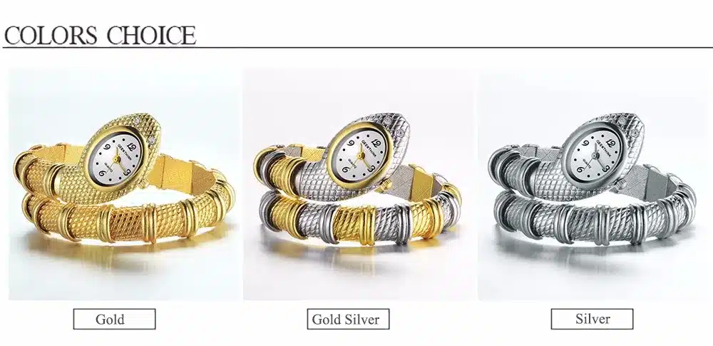 GEEKTHINK Unique Fashion Quartz Watch women Ladies Snake Shaped Bracelet Watch Bangle Diamond Ornaments Luxury Silver Gold 8