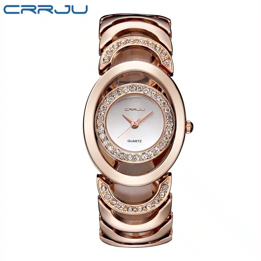 Luxury Brand CRRJU Quartz Watch Women Gold Steel Bracelet Watch 30M waterproof Rhinestone Ladies Dress Watch relogio feminino 12