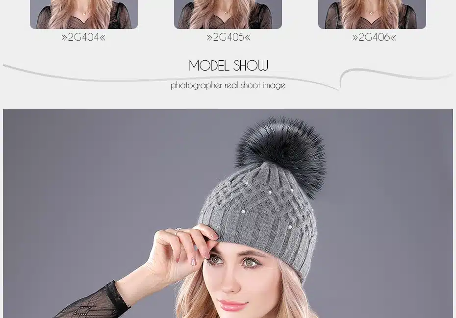 [boapt] Pearl Natural Raccoon Fur Women's Winter Hats Girls Knitted Wool Rabbit Caps Female Headgear Pompon Skullies Beanies 18