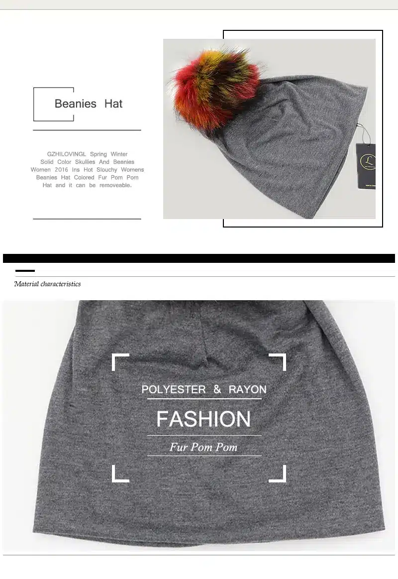 GZHILOVINGL Spring Winter Solid Color Skullies And Beanies Women 2016 Ins Hot Slouchy Womens Beanies Hat Colored Fur Pom Pom Hat 10