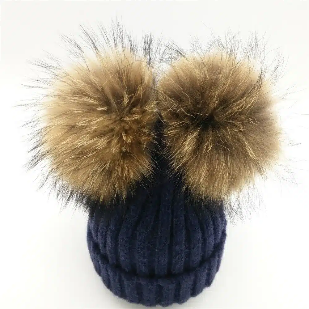 Lanxxy Real Mink Fur Pompom Hat Women Winter Caps Knitted Wool Cotton Hats Two Pom Poms Skullies Beanies Bonnet Girls Female Cap 9