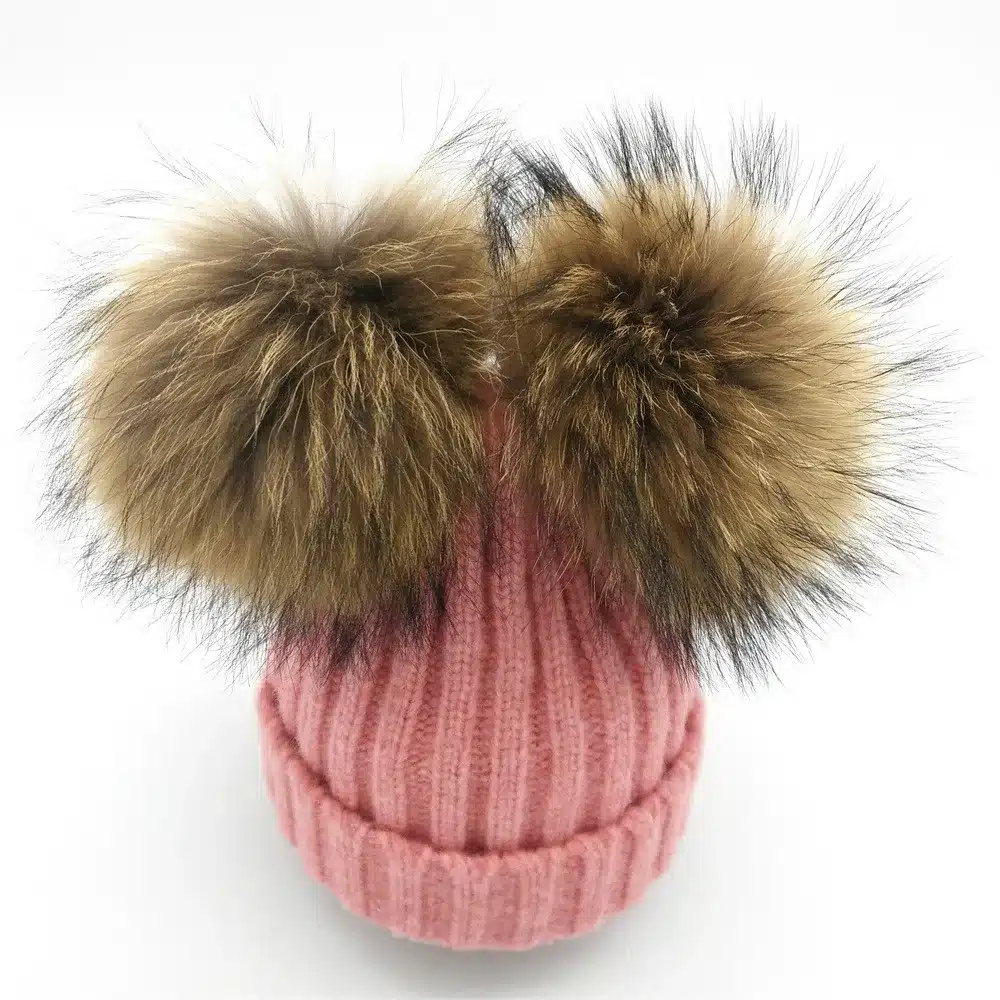 Lanxxy Real Mink Fur Pompom Hat Women Winter Caps Knitted Wool Cotton Hats Two Pom Poms Skullies Beanies Bonnet Girls Female Cap 10