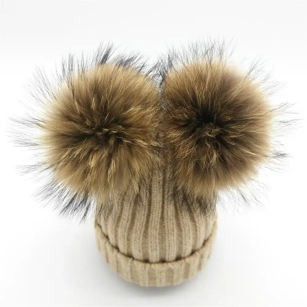 Lanxxy Real Mink Fur Pompom Hat Women Winter Caps Knitted Wool Cotton Hats Two Pom Poms Skullies Beanies Bonnet Girls Female Cap 11