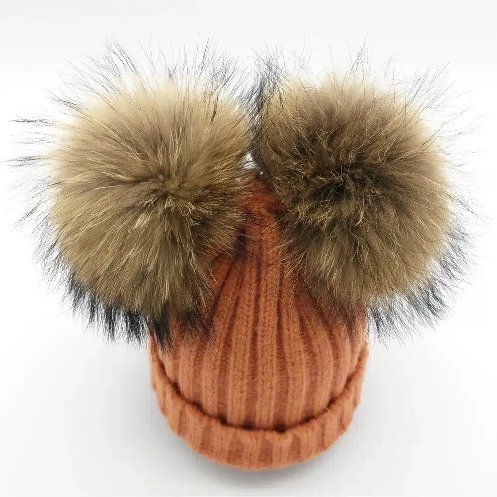 Lanxxy Real Mink Fur Pompom Hat Women Winter Caps Knitted Wool Cotton Hats Two Pom Poms Skullies Beanies Bonnet Girls Female Cap 13